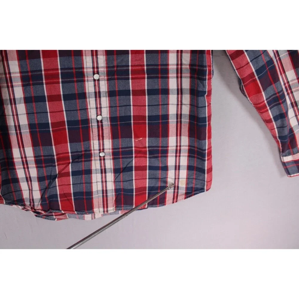 Levi's Western Plaid Snap Button Shirt Men's Large Red Blue White Cotton L